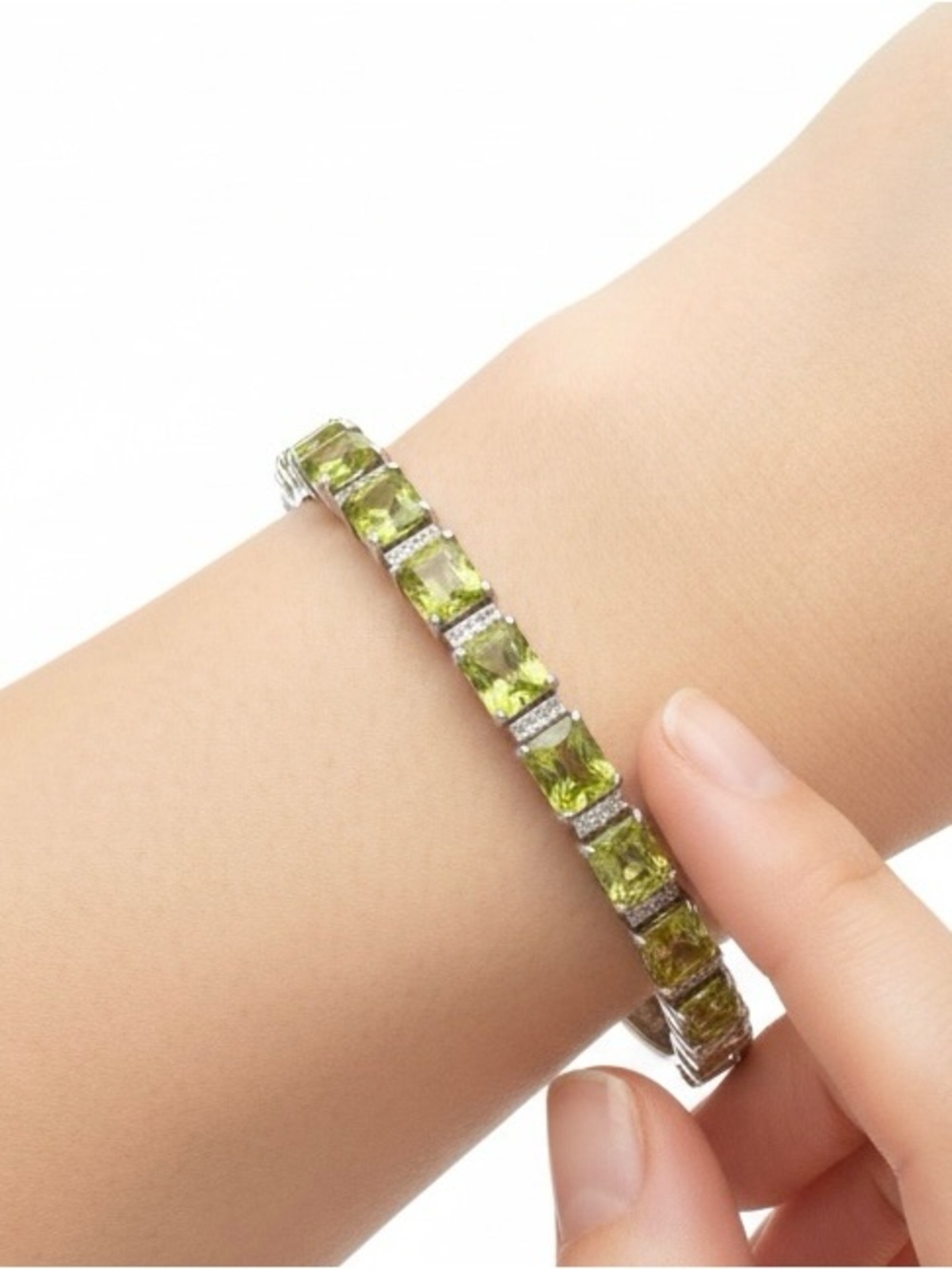 Vintage 925 Sterling Silver Peridot and Sapphire Hinge Bangle Bracelet